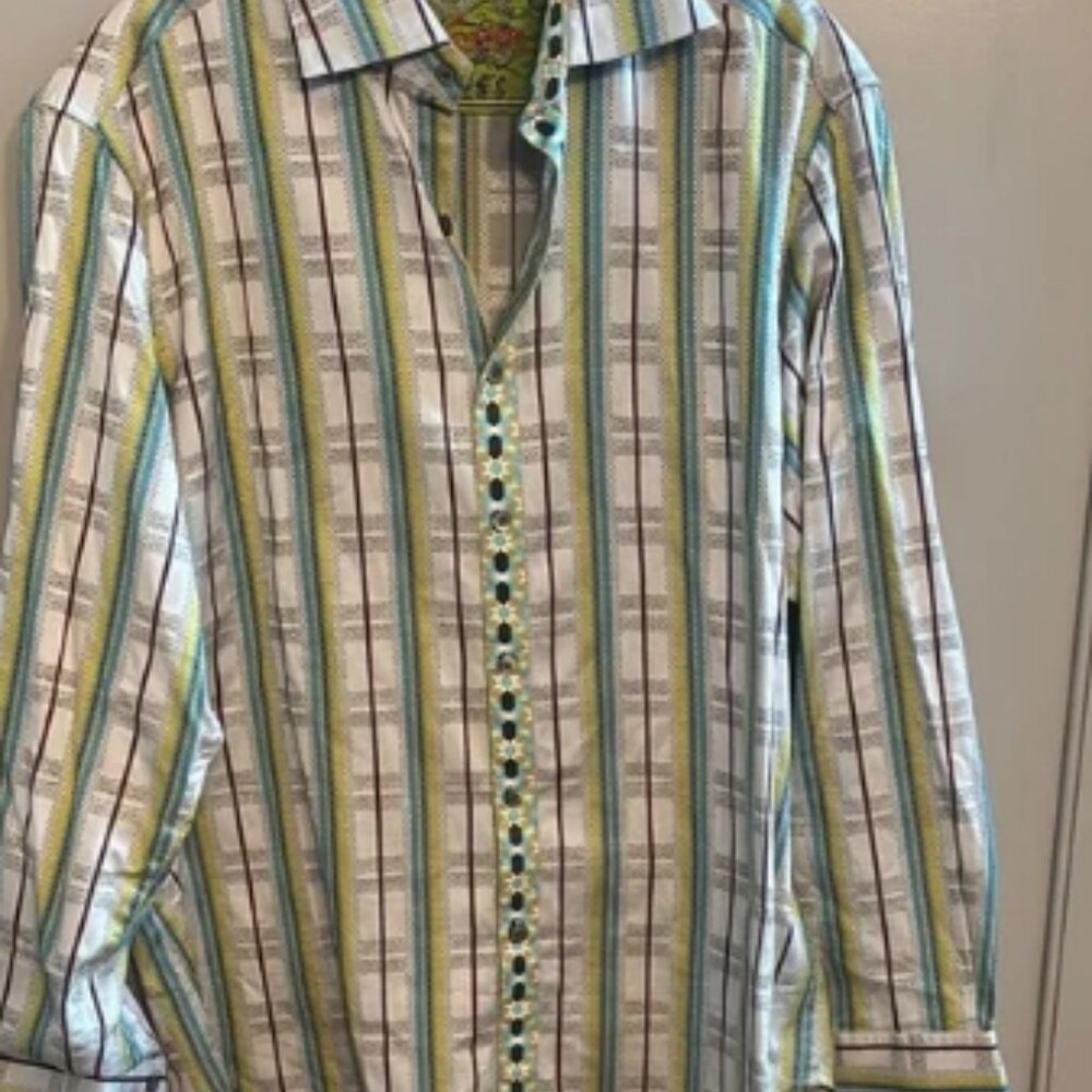 ROBERT GRAHAM Men's Multicolor Striped Long Sleeve Button Down Shirt - Size M